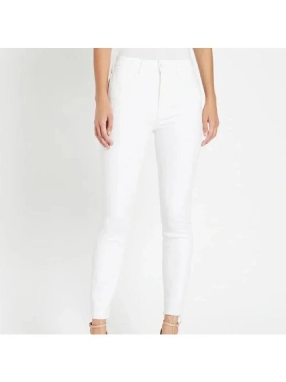Mother High Waisted Looker Ankle Fray White Jean 31